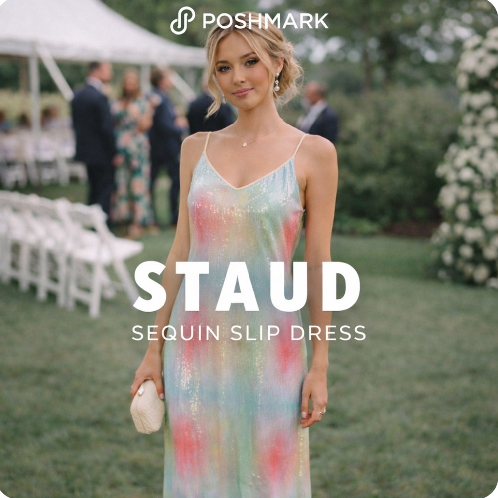 Staud Rainbow Sequin Slip Maxi Dress 26128